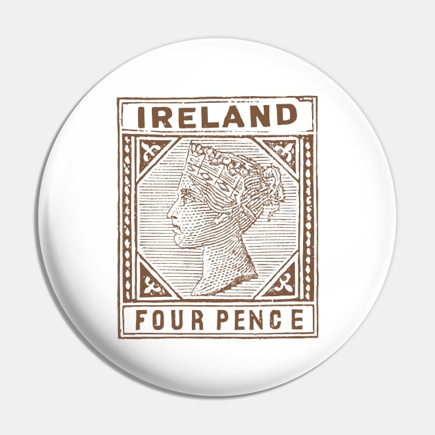 Vintage Eire 4 Pence Postage Stamp Pin by feck!