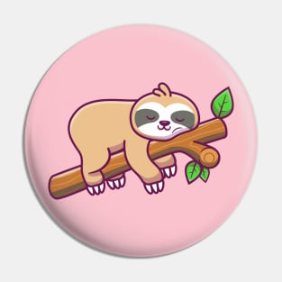 Cute Sloth Sleeping On Tree Cartoon Pin