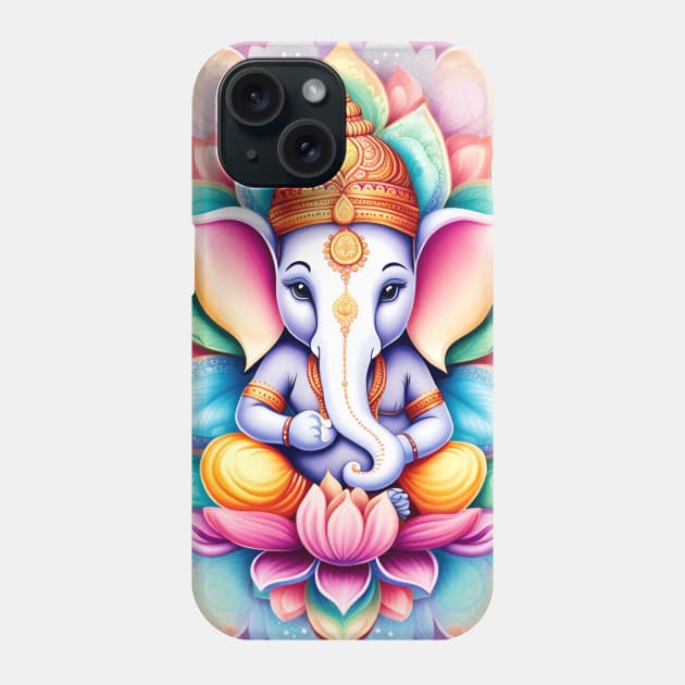 Ganesha Baby sitting on a lotus Flower Phone Case by mariasshop