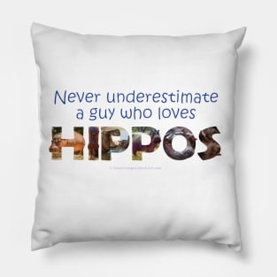 Never underestimate a guy who loves hippos - wildlife oil painting word art Pillow