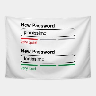 Music Password Pianissimo Fortissimo (Black Text) Tapestry