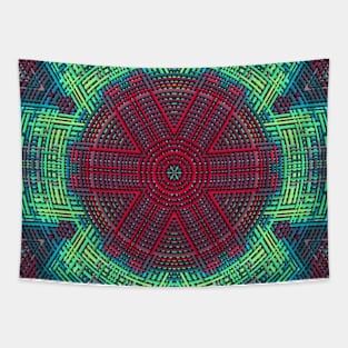 Weave Mandala Green Blue and Red Tapestry