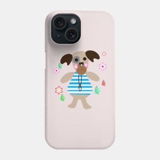 Cute dog with flowers art print. Phone Case