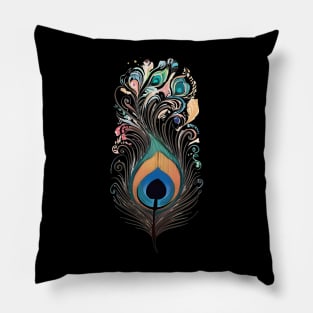 A psychedelic graphic design with a peacock feather. Pillow