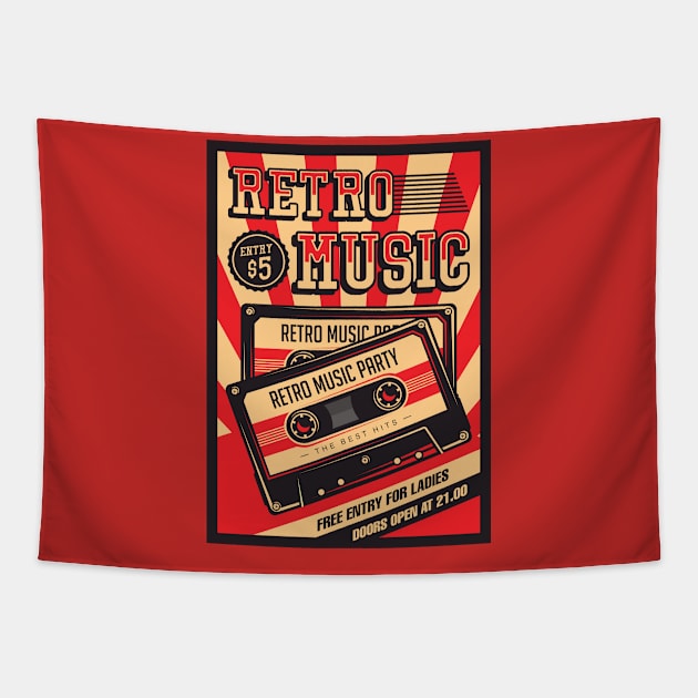 Retro Music Compact Cassette Vintage Tapestry by ArtStellar