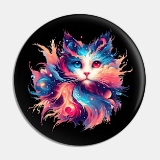 Cute Colorful Cosmic Cat in Stars Pin