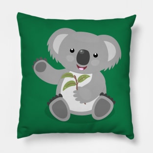 Cute happy koala waving cartoon illustration Pillow