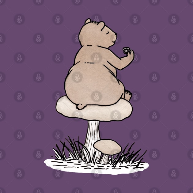 Bear's Tea Time Atop a Mushroom by MarinaIllustration