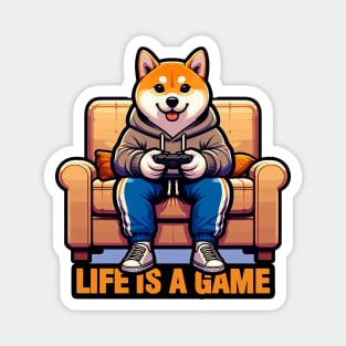 Life Is A Game meme Shiba Inu Gamer Play Video Games Magnet