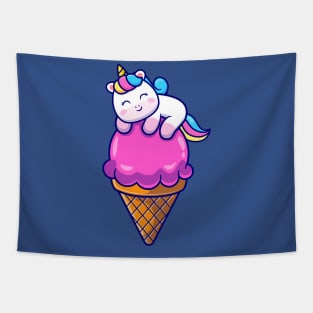 Cute Unicorn On Ice Cream Cone Cartoon Tapestry