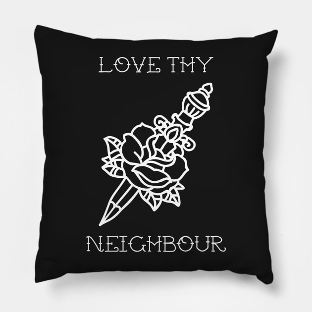 Love Thy Neighbour Traditional Tattoo Dagger & Rose Pillow by thecamphillips