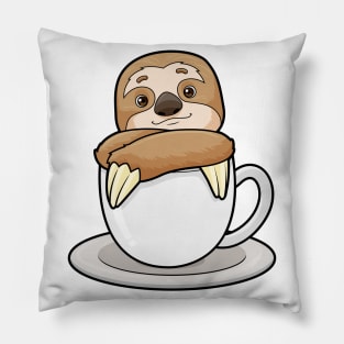 Sloth with Cup of Coffee Pillow