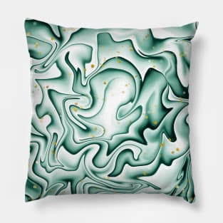 Dark Green White Gold Fantasy Wave Pattern Pillow