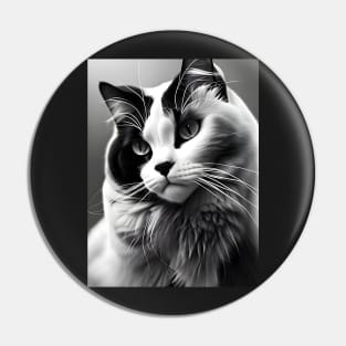 Black and White Cat - Modern Digital Art Pin