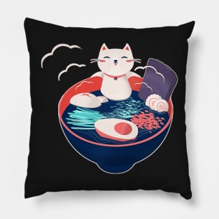 kawaii vintage style japenese ramen cat Pillow