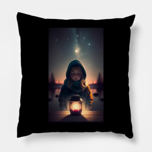 hooded girl in the lake at night Pillow