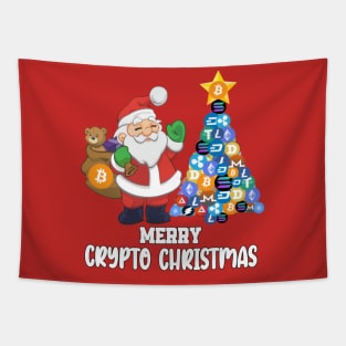 Crypto Christmas Santa Claus and crypto xmas tree Tapestry
