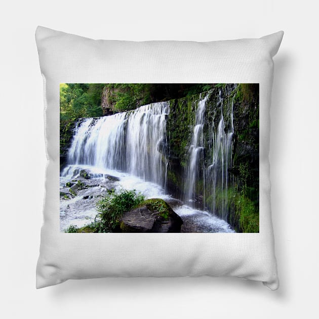 Sgŵd isaf Clun-gwyn Waterfall Pillow by avrilharris