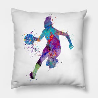 Girl Basketball Watercolor Painting Art Print Gifts Pillow