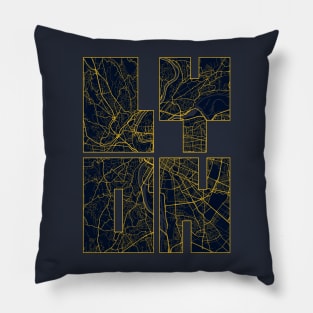 Lyon, France City Map Typography - Gold Art Deco Pillow