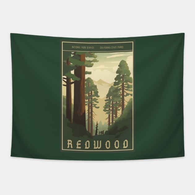 Redwood National Park Vintage Travel Poster Tapestry by GreenMary Design