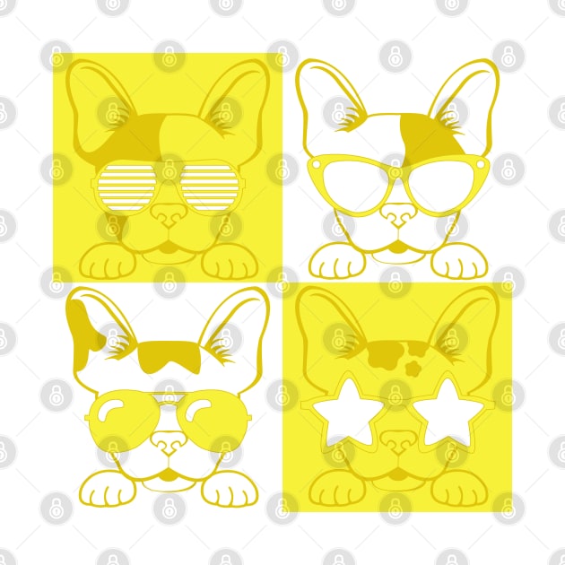 Frenchies with Glasses Yellow by LotusArtStudio