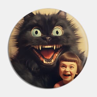 Vintage Little Girl and Creepy Cat - Enchanting Retro Art Pin