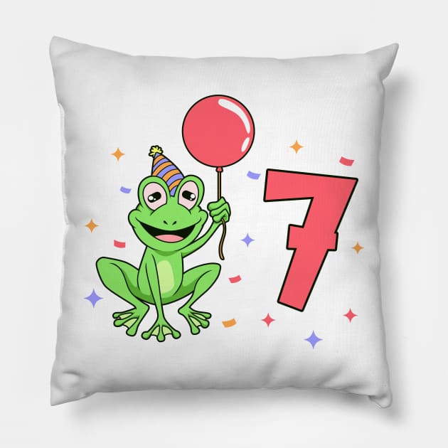 I am 7 with frog - kids birthday 7 years old Pillow by Modern Medieval Design