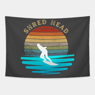 Shred Head Retro Sunset with Surfer on the Ocean Waves Tapestry