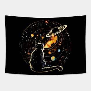 Cat Staring at Planet Saturn, Cat Dad, Cat Lover Tapestry