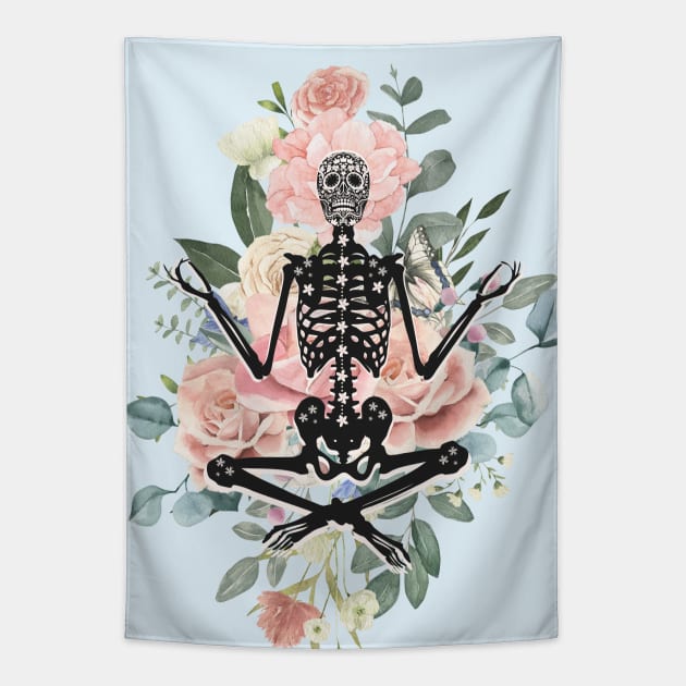 Meditating skeleton tapestry 2025