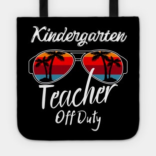 Kindergarten Teacher Off Duty, Retro Sunset Glasses, Summer Vacation Gift Tote