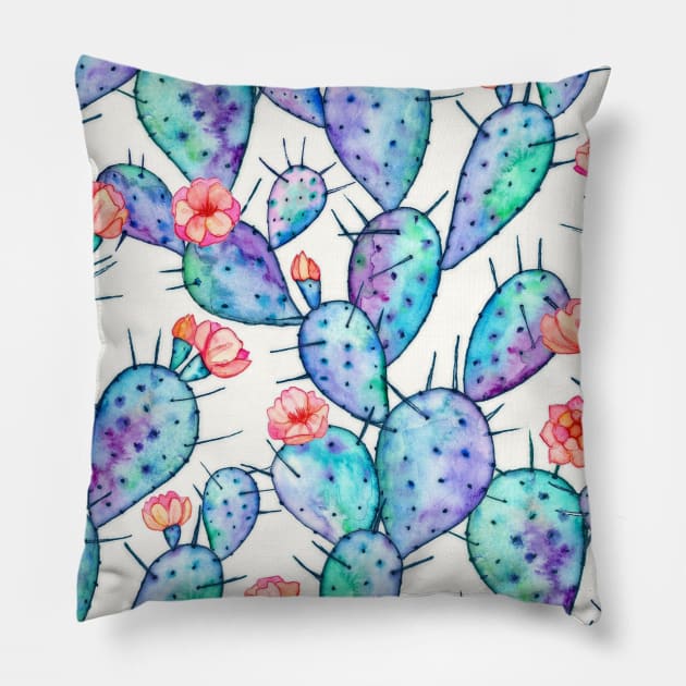 Rainbow Watercolor Cactus Pattern Pillow by micklyn