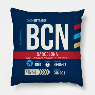 Barcelona (BCN) Airport Code Baggage Tag Pillow