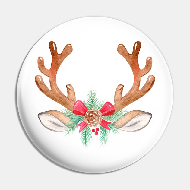 Watercolor Christmas antlers Pin by DreamLoudArt