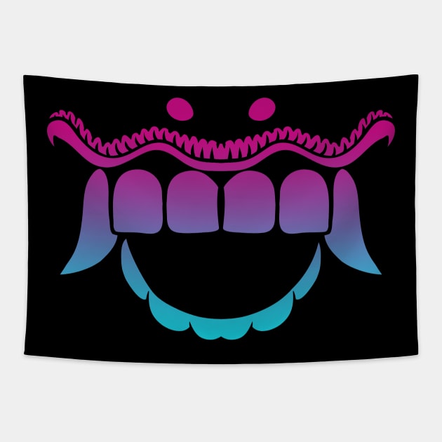 Bali Tiger Mask Teeth Vaporwave Tapestry by aaallsmiles