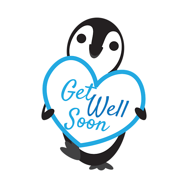 Cute Penguin Holding Get Well Soon Heart Shape Sign by sigdesign