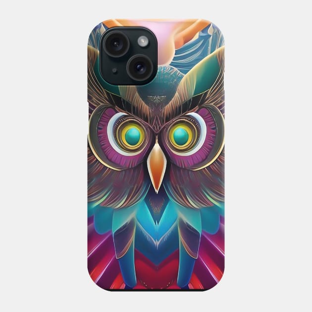 Trippy stunning animal art of a colorful cute owl Phone Case by ZiolaRosa