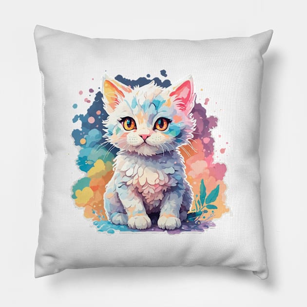 CUTE WHITE BABY KITTEN Pillow by cafee