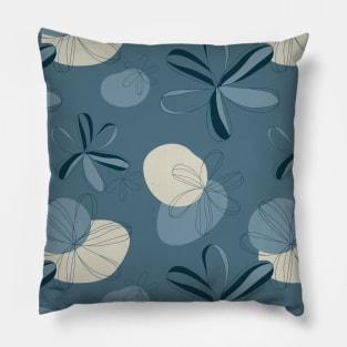 Blue Cream Flower Line Pillow