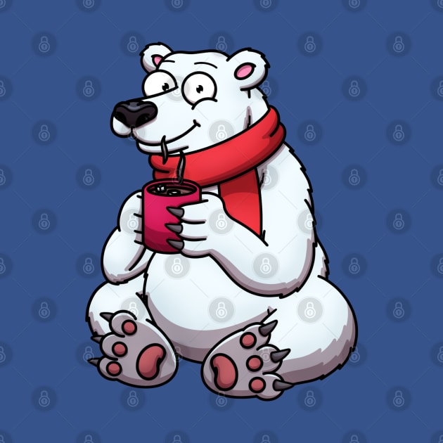 Cute Polar Bear In Red Scarf Drinking Hot Chocolate by TheMaskedTooner