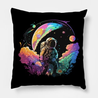 Astronaut in Space Colorful Vibrant Psychedelic Pillow