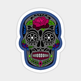 Dark Grey Sugar Skull with Magenta Rose Magnet