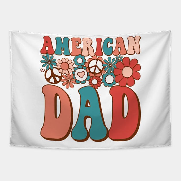 Retro Groovy American Dad Matching Family 4th of July Tapestry by BramCrye