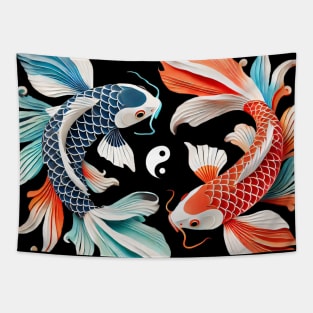 Red & Blue Koi Prosperity Yin Yang Tapestry