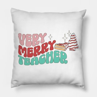 Teacher Christmas Cake Very Merry Groovy Christmas Vibes Pillow