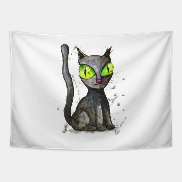 Black cat with green eyes Tapestry by Bwiselizzy