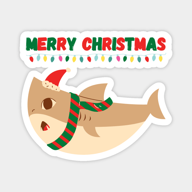 Merry Christmas shark Magnet by Ieva Li ART