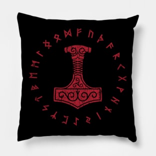 Mjolnir Thors Hammer Norse Pagan Viking Elder Futhark Runes Pillow