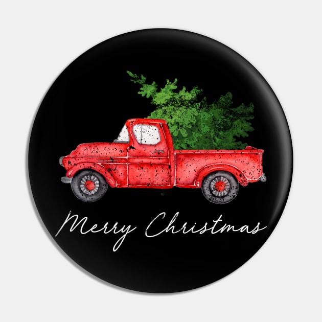 Merry Christmas Retro Vintage Red Truck Pin by Soema